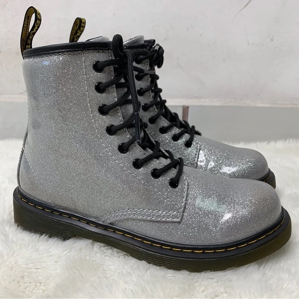 Dr Martens 1460 Kid's Silver Glitter Boots Size 3